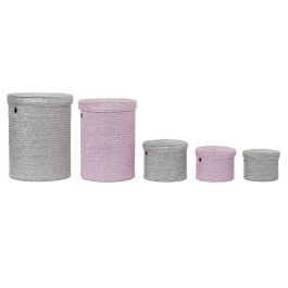 Cesta Basicos DKD Home Decor Rosa Gris 42 x 52.5 x 42 cm Set de 5