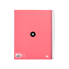 Antartik Cuaderno espiral micro A4 forrado 120 hojas 90gr liso 5 bandas color coral