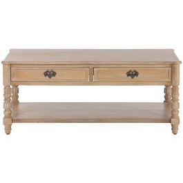 DKD Home Decor Mesa Centro Romantico Clasicjc Marron 110x60x45 cm Mango 2 Cajones 1 Estanteria