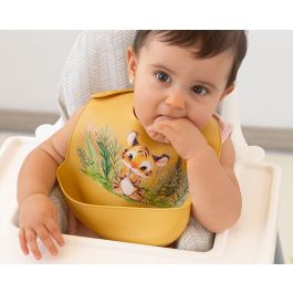 KioKids Babero Silicona Ajustable Mostaza Tigre +6 Meses
