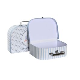 DKD Home Decor Cajas Maletín Almacenamiento Bebé Colección Patito Lindo Azul Multicolor Set de 3 (28x20x9,5 cm)