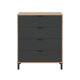 CALICOSY - Cómoda de 4 cajones con decoración en roble nudoso y gris antracita - L77,5 cm - Madera clara Precio: 223.73505. SKU: B19LS9JC24