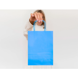 Q-connect Bolsa Papel Celeste M con Asa Retorcida 270x370x120 mm