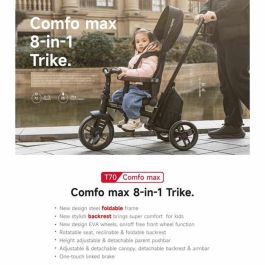 Ociotrends Triciclo Comfo Max 6-en-1 Plegable de Aluminio con Ruedas EVA, Asiento Giratorio 360º Reclinable, Máximo Confort Negro