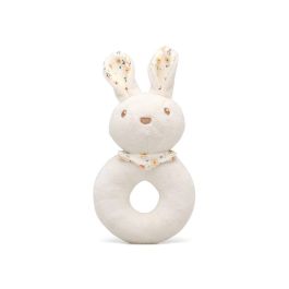 KioKids Sonajero Peluche Conejo Blanco Suave Poliéster para Bebés +0 Meses | Juguete de Estimulación Sensorial Auditiva y Coordinación Ojo-Mano