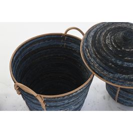 DKD Home Decor Cesta Decorativa Boho de Almacenaje Ratán Azul Negro | Set 3 Piezas | 51 cm Ancho x 51 cm Largo x 65 cm Alto DKD Home Decor Cesta Decorativa Boho de Almacenaje Ratán Azul Negro | Set 3 Piezas | 51 cm Ancho x 51 cm Largo x 65 cm Alto