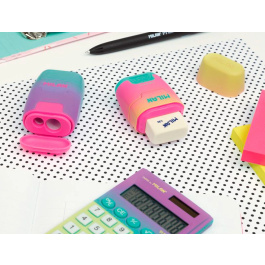 Milan Sacapuntas Compact Sunset Plástico 2 Usos con Goma de Borrar y Depósito Colores Surtidos