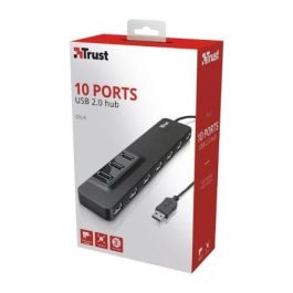 HUB TRUST OILA 10 PUERTOS USB - DISEÑO PLANO Y COMPACTO - 3 PUERTOS EN LA PARTE SUPERIOR Y 7 EN LA FRONTAL - INCLUYE ADAPTADOR TOMA ELECTRICA