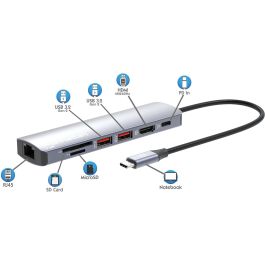 MANHATTAN 153966 Estación de Acoplamiento USB-C 7 en 1 con HDMI 4K, 2x USB 10Gb/s y Power Delivery 100W, Color Plata