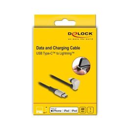 DeLOCK Cable USB Type-C a Lightning MFi, USB 2.0, 1 m, 180°, para iPhone y iPad, Transferencia de Datos y Carga Rápida (3A), Tela, Negro/Plata