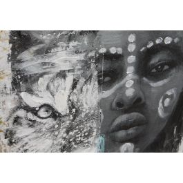 DKD Home Decor Cuadro Lienzo Decorativo Colonial Africano Hecho a Mano Negro Amarillo Blanco 80x60 cm (2 Unidades)