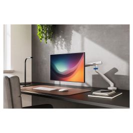 Digitus Soporte de monitor de escritorio con brazo, 35 pulgadas (88.9 cm), ajuste de altura, inclinacion y rotacion, hasta 10 kg, VESA 100x100, blanco