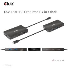 Club3D CSV-1598 Hub USB-C 7 en 1: 2xDisplayPort 4K60Hz, 2xUSB, 2xUSB-C, LAN Gigabit Ethernet, PD 100W