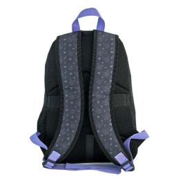 Kuromi Mochila Escolar Americana Adaptable a Carro, Espaldera Acolchada, con Pom-Pom, 42x31x13.5 cm, para +7 años