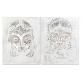 DKD Home Decor Cuadro Colonial Pintado a Mano Lienzo Pino Blanco Gris 100x80x3,7 cm Set de 2 Unidades
