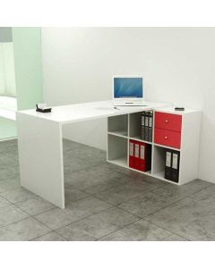 Artexport Mesa escritorio home office con lateral estantería de 6 cubos tablero de 22mm blanco - desmontado- 0