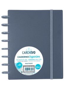 Carchivo Cuaderno ingeniox espiral a5 100h c/separadores extraíbles 100 gr pautado 7mm tapas pp semi-rígido cierre c/goma gris 0