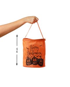 Bolsa Recoge Caramelos Halloween Naranja 24x20 cm Con Texto Happy Halloween Accesorio 0