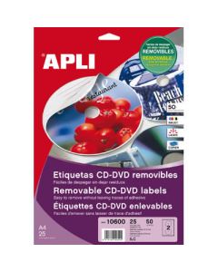 Etiquetas apli multimedia cd/dvd 114 dtro. adhesivo removible (02001) 0